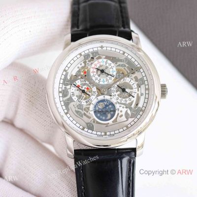 Swiss Made Vacheron Constantin Perpetual Calendar Openworked Replica Watches Silver Steel 41mm